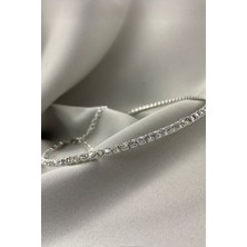 Lisinya Gümüş Renk Zirkon Kadın Su Yolu Choker Kolye - 2405