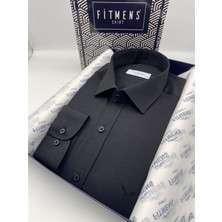 Slim Fit Uzun Kol Saten Hediye Kutulu Kolay Ütülenebilir Erkek Gömlek(KR.9511) - Siyah