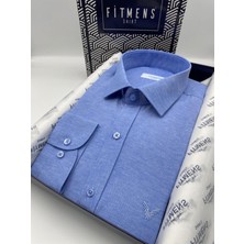 Slim Fit Uzun Kol Saten Hediye Kutulu Kolay Ütülenebilir Erkek Gömlek(KR.9511) - Saks Mavi