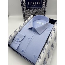 Slim Fit Uzun Kol Saten Hediye Kutulu Kolay Ütülenebilir Erkek Gömlek(KR.9511) - Açık Mavi