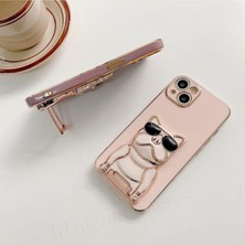 Smcase Apple iPhone 14 Case Kılıf Kamera Korumalı Köpek Desenli Standlı Silikon Yeşil