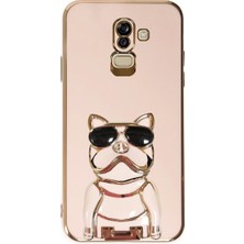 Case Street Samsung Galaxy A6 Plus 2018 Kılıf Kamera Korumalı Köpek Desenli Standlı Silikon Pembe