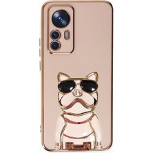 Case Street Xiaomi 12T Kılıf Kamera Korumalı Köpek Desenli Standlı Silikon Pembe