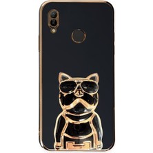 Dlrcase Huawei Y6 2019 Case Kılıf Kamera Korumalı Köpek Desenli Standlı Silikon Siyah