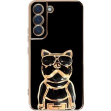 Dlrcase Samsung Galaxy S22 5g Case Kılıf Kamera Korumalı Köpek Desenli Standlı Silikon Siyah
