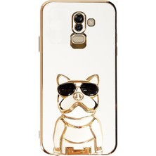 Dlrcase Samsung Galaxy A6 Plus 2018 Case Kılıf Kamera Korumalı Köpek Desenli Standlı Silikon Beyaz