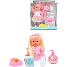 Global Toys Altını Islatan Türkçe Konuşan Pembe Puantiye Elbiseli 35 Cm  Et Bebek