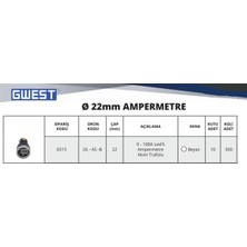 GWEST 22MM Beyaz 100A  Ampermetre