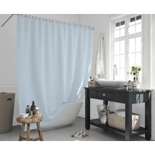 Zethome Banyo Duş Perdesi 0010 Mavi 120 x 200 cm Perde Borusu Askı Aparatı 90 x 130 cm