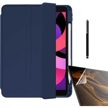 Gpack Apple iPad 10.2 8.nesil Kılıf Kalem Bölmeli Arkası Şeffaf Standlı NT11 + Nano + Kalem Lacivert