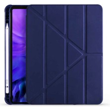 Dlrcase Apple iPad Air 10.9 2020 4.nesil Uyumlu Kılıf Standlı Katlanabilir Pu Silikon Tf1 Lacivert