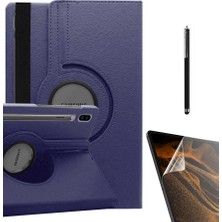 Gpack Samsung Galaxy Tab S7 Plus T970 Kılıf Kapaklı Standlı 360 Dönebilen Koruma DN22 + Nano + Kalem Lacivert