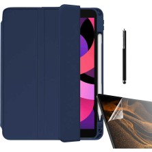 Gpack Apple iPad Air 10.9 2020 4.nesil Kılıf Kalem Bölmeli Arkası Şeffaf Standlı NT22 + Nano + Kalem Lacivert