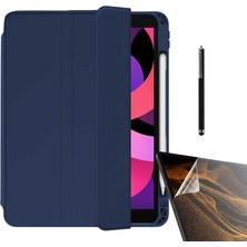 Gpack Apple iPad Air 10.9 2022 5.nesil Kılıf Kalem Bölmeli Arkası Şeffaf Standlı NT22 + Nano + Kalem Lacivert