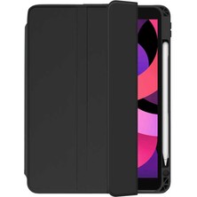 Case Street Apple iPad Air 10.9 2022 5.nesil Kılıf Kalem Bölmeli Arkası Şeffaf Standlı Nt2 Siyah