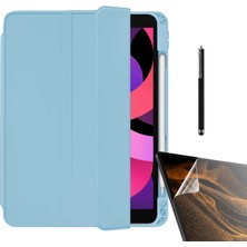 Case Street Apple iPad Air 10.9 2022 5.nesil Kılıf Kalem Bölmeli Arkası Şeffaf Standlı NT22 + Nano + Kalem Mavi