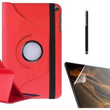 Case Street Samsung Galaxy Tab A 8.0 2019 T290 Kılıf Kapaklı Standlı 360 Dönebilen Koruma DN22 + Nano + Kalem Kırmızı