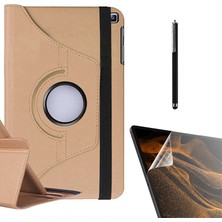 Smcase Samsung Galaxy Tab A7 10.4 T507 2020 Uyumlu Kılıf Kapaklı Standlı 360 Dönebilen Koruma DN22 + Nano + Kalem Gold