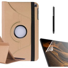 Smcase Samsung Galaxy Tab S6 Lite P610 Uyumlu Kılıf Kapaklı Standlı 360 Dönebilen Koruma DN22 + Nano + Kalem Gold