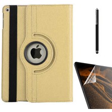 Dlrcase Apple iPad Pro 10.5 7.nesil Uyumlu Kılıf Kapaklı Standlı 360 Dönebilen Koruma DN22 + Nano + Kalem Gold