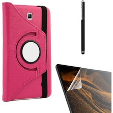 Dlrcase Samsung Galaxy Tab 4 7.0 T230 Uyumlu Kılıf Kapaklı Standlı 360 Dönebilen Koruma DN11 + Nano + Kalem Pembe Koyu