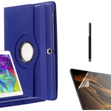 Dlrcase Samsung Galaxy Tab 4 10.1 T530 Uyumlu Kılıf Kapaklı Standlı 360 Dönebilen Koruma DN22 + Nano + Kalem Lacivert