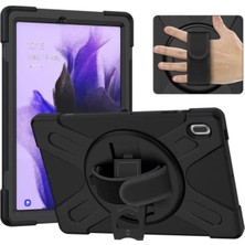 Dlrcase Samsung Galaxy Tab S7 Fe T737 Uyumlu Kılıf Defender Tablet Tank Koruma Standlı DF33 + Nano + Kalem Siyah