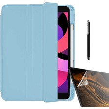 Gpack Apple iPad Pro 11 2021 3.nesil Kılıf Kalem Bölmeli Arkası Şeffaf Standlı NT22 + Nano + Kalem Mavi