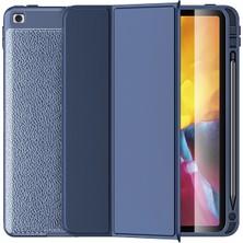 Dlrcase Apple iPad 10.2 2021 9.nesil Uyumlu Kılıf Deri Görünümlü Kapaklı Standlı Kalem Bölmeli W1 Lacivert