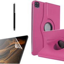 Dlrcase Apple iPad Air 10.9 2022 5.nesil Uyumlu Kılıf Kapaklı Standlı 360 Dönebilen Koruma DN22 + Nano + Kalem Pembe Koyu