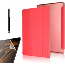 Dlrcase Samsung Galaxy Tab A7 10.4 T500 2020 Uyumlu Kılıf Smart Cover Kapaklı Standlı Uyku Modlu SM22 + Nano + Kalem Kırmızı