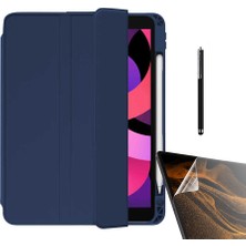 Dlrcase Apple iPad Pro 11 2022 M2 Uyumlu Kılıf Kalem Bölmeli Arkası Şeffaf Standlı NT22 + Nano + Kalem Lacivert