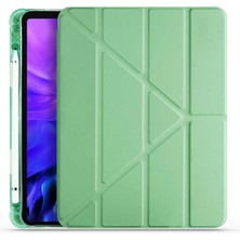 Smcase Apple iPad Air 10.9 2020 4.nesil Uyumlu Kılıf Standlı Katlanabilir Pu Silikon Tf1 Yeşil