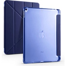 Smcase Apple iPad 10.2 8.nesil Uyumlu Kılıf Standlı Katlanabilir Pu Silikon Tf1 Lacivert