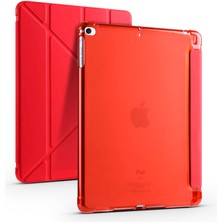 Dlrcase Apple iPad 10.2 2021 9.nesil Uyumlu Kılıf Standlı Katlanabilir Pu Silikon Tf1 Kırmızı