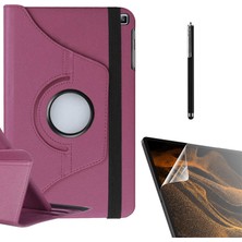 Smcase Samsung Galaxy Tab A 8.0 2019 T290 Uyumlu Kılıf Kapaklı Standlı 360 Dönebilen Koruma DN22 + Nano + Kalem Mor