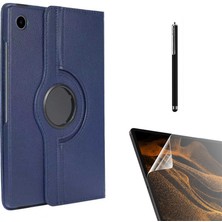 Case Street Samsung Galaxy Tab A8 10.5 Sm X200 2021 Kılıf Kapaklı Standlı 360 Dönebilen Koruma DN22 + Nano + Kalem Lacivert