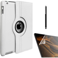 Case Street Apple iPad Mini 2 3 Kılıf Kapaklı Standlı 360 Dönebilen Koruma DN11 + Nano + Kalem Beyaz