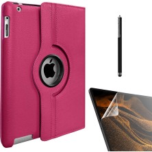 Smcase Apple iPad Mini 4 Uyumlu Kılıf Kapaklı Standlı 360 Dönebilen Koruma DN11 + Nano + Kalem Pembe Koyu