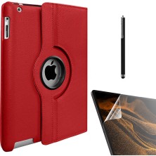 Smcase Apple iPad Mini 2 3 Uyumlu Kılıf Kapaklı Standlı 360 Dönebilen Koruma DN11 + Nano + Kalem Kırmızı