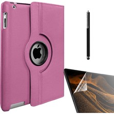 Smcase Apple iPad 2 3 4 Uyumlu Kılıf Kapaklı Standlı 360 Dönebilen Koruma DN22 + Nano + Kalem Pembe