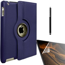 Smcase Apple iPad 2 3 4 Uyumlu Kılıf Kapaklı Standlı 360 Dönebilen Koruma DN22 + Nano + Kalem Lacivert