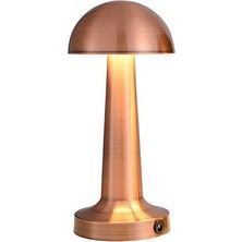 Masa Üstü Lamba - Ledli Masa Lambası - Şarjlı Mantar Gece Lambası LED Abajur - Rose Gold - 25CM