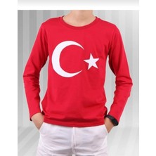 Fires Giyim Türk Bayrağı Baskılı Penye Uzun Kollu Tshirt