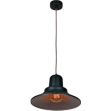 Dylight Retro Siyah Içi Beyaz Tekli Dekoratif Kafe Murfak Aydınlatma Sarkıt Avize Çap:30 cm
