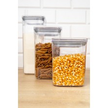 12'Li Mika Akrilik Set 1700-1200-900 Ml Etiketli Vakum Kapaklı Bakliyat Saklama Kabı Erzak Kavanozu
