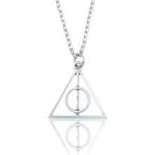 Herşey Nota Harry Potter Ölüm Yadigarları Üçgen Erkek Kadın Kolye Antik Gümüş Kaplama - 60 cm Düz Zincir