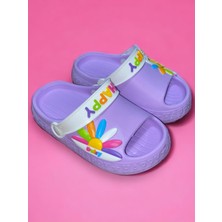 Calx Çocuk Lila Renk Figürlü Yeezy Önü Açık Kaydırmaz Sandalet Crocs Terlik