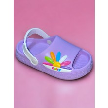 Calx Çocuk Lila Renk Figürlü Yeezy Önü Açık Kaydırmaz Sandalet Crocs Terlik
