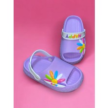 Calx Çocuk Lila Renk Figürlü Yeezy Önü Açık Kaydırmaz Sandalet Crocs Terlik